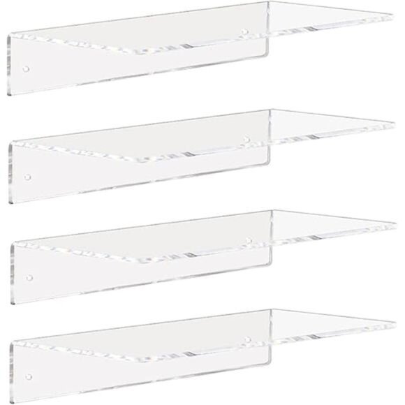 Clear Acrylic Shelves 12 Inch, Floating Wall Mounted Shelf for Wall Storage - Picture 8 of 8